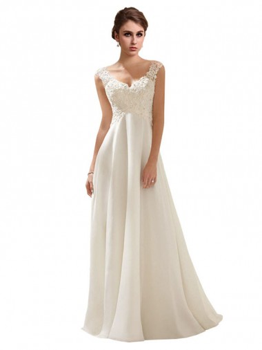 Soft Chiffon & Lace Low Back Sweep Train V-Neck A-Line Wedding Dress Sudbury