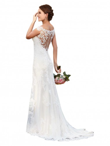 Lace Chapel Train Bateau Neck Sheath Sexy Wedding Dress Sudbury