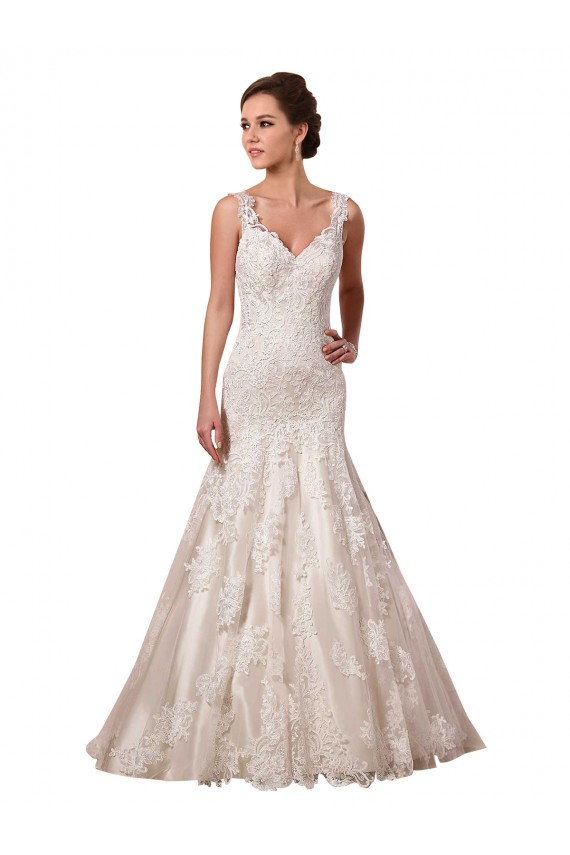Tulle & Lace Chapel Train V-Neck Mermaid Bridal Wedding Dress Sudbury