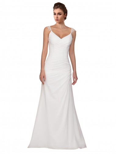 Soft Chiffon Chapel Train V-Neck Sheath Wedding Dress Sudbury