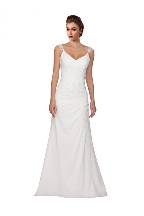 Soft Chiffon Chapel Train V-Neck Sheath Wedding Dress Sudbury