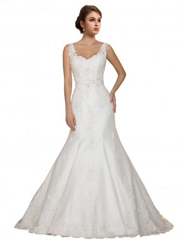 Lace Cap Sleeves V-Neck Ivory Mermaid Wedding Dress Sudbury
