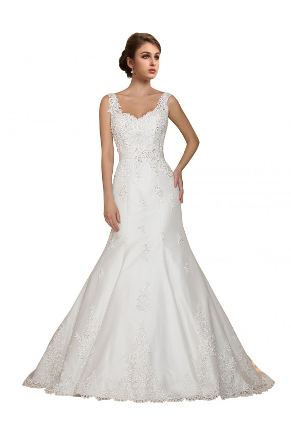 Lace Cap Sleeves V-Neck Ivory Mermaid Wedding Dress Sudbury