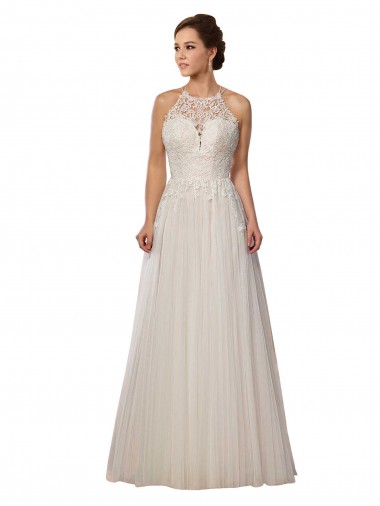 Tulle Sweep Train Illusion Neck A-Line Wedding Dress Sudbury