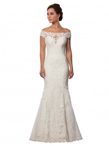 Lace Cap Sleeves Off the Shoulder Ivory Mermaid Boho Wedding Dress Sudbury