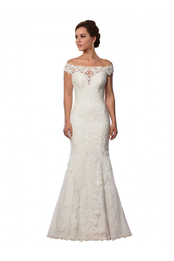 Lace Cap Sleeves Off the Shoulder Ivory Mermaid Boho Wedding Dress Sudbury