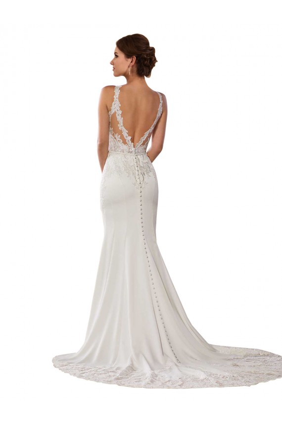 Lace V-Back Chapel Train High Neck Sheath Modern Wedding Dress Sudbury