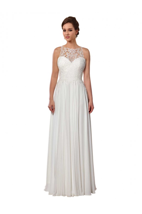 Soft Chiffon Sweep Train Illusion Neck A-Line Boho Wedding Dress Sudbury