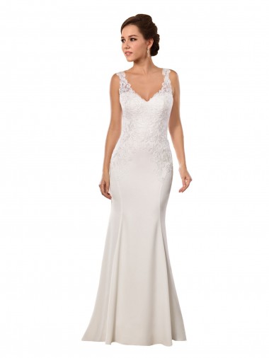 Lace & Stretch Crepe Chapel Train V-Neck Mermaid Sexy Wedding Dress Sudbury