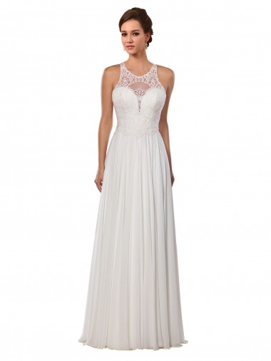 Soft Chiffon Chapel Train Illusion Neck Sheath Wedding Dress Sudbury