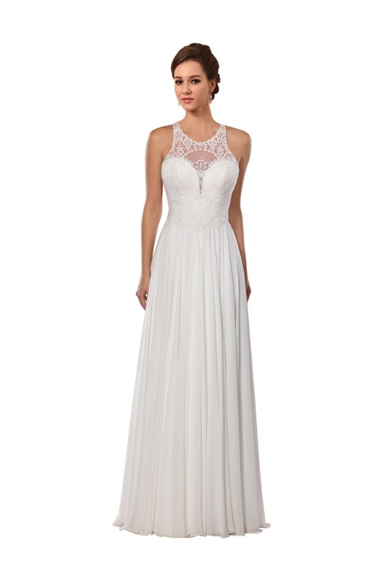 Soft Chiffon Chapel Train Illusion Neck Sheath Wedding Dress Sudbury
