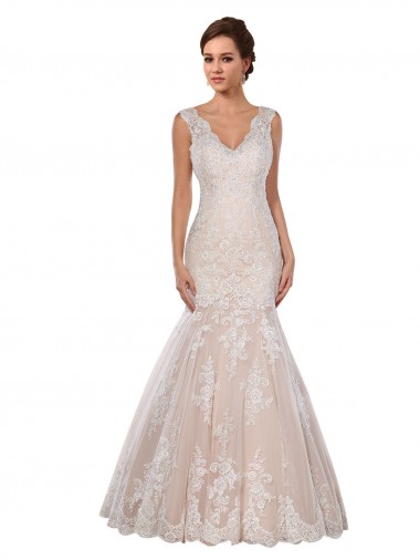 Lace Chapel Train V-Neck Mermaid Modern Wedding Dress Sudbury