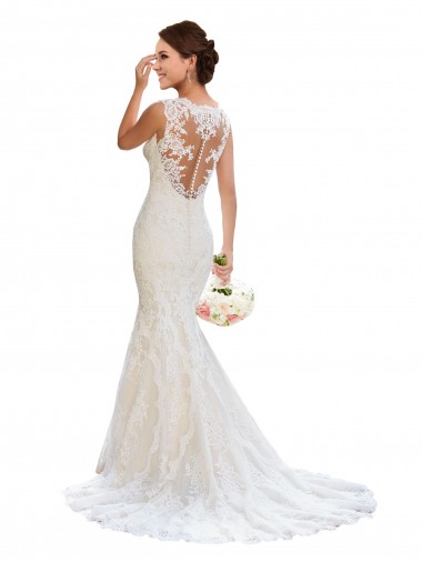 Lace Sleeveless V-Neck White Mermaid Wedding Dress Sudbury