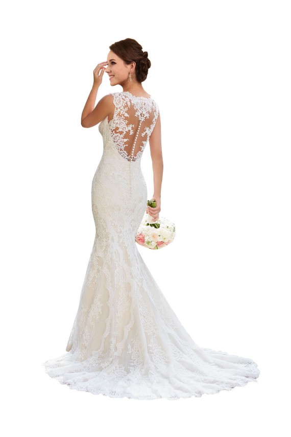 Lace Sleeveless V-Neck White Mermaid Wedding Dress Sudbury