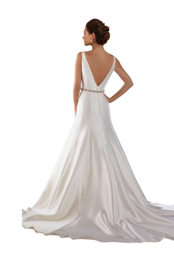 Satin V-Back Chapel Train Bateau Neck Mermaid Modern Wedding Dress Sudbury