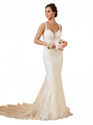 Lace Keyhole Back Chapel Train Sweetheart Mermaid Modern Wedding Dress Sudbury