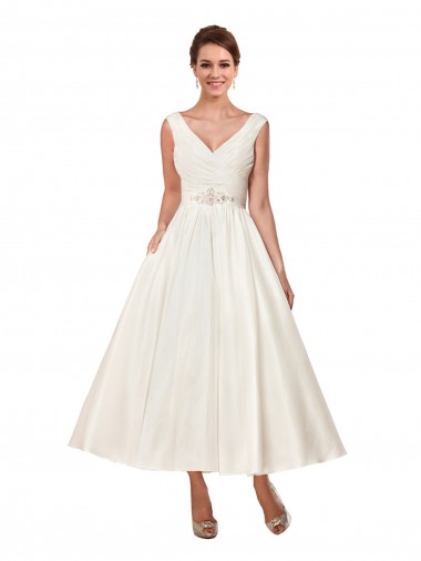 Satin Ankle Length V-Neck A-Line Wedding Dress Sudbury