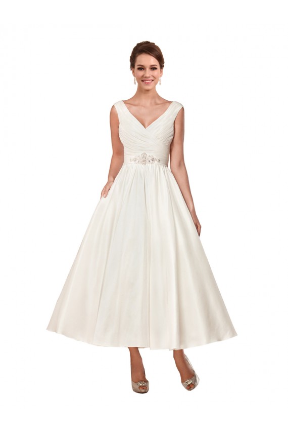 Satin Ankle Length V-Neck A-Line Wedding Dress Sudbury
