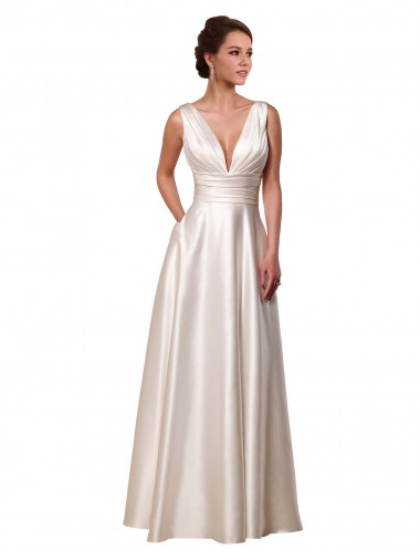 Satin Chapel Train V-Neck A-Line Wedding Gowns Sudbury