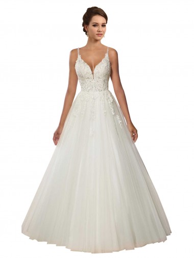 Tulle & Lace Chapel Train Spaghetti Straps Ball Gown Boho Wedding Dress Sudbury