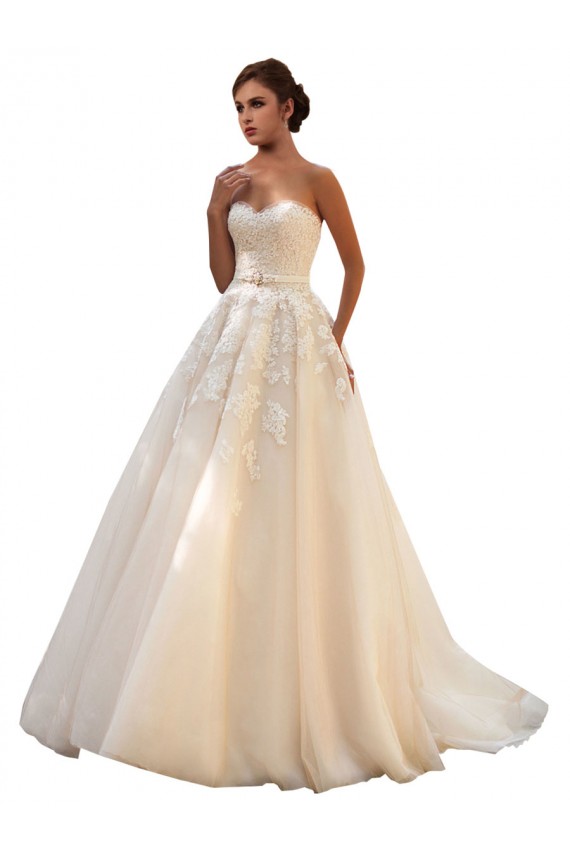 Tulle & Lace Chapel Train Sweetheart Ivory & Champagne Ball Gown Wedding Dress Sudbury