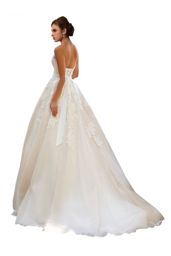 Tulle & Lace Chapel Train Sweetheart Ivory & Champagne Ball Gown Wedding Dress Sudbury