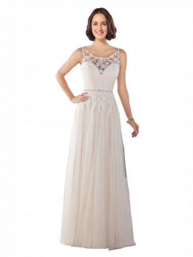Tulle Sweep Train Illusion Neck A-Line Boho Wedding Dress Sudbury