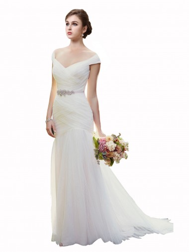 Tulle Chapel Train Off the Shoulder Mermaid Beach Wedding Dress Sudbury