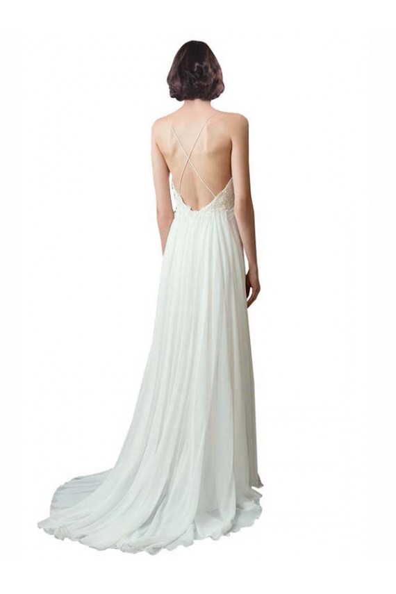 Soft Chiffon & Lace Chapel Train Spaghetti Straps A-Line Beach Wedding Dress Sudbury