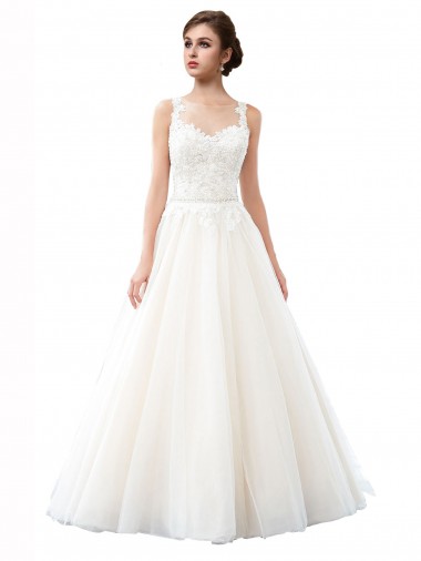 Tulle & Lace Sleeveless Illusion Neck Ivory A-Line Beach Wedding Dress Sudbury