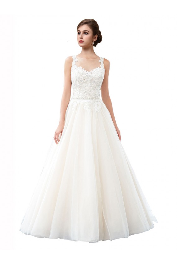 Tulle & Lace Sleeveless Illusion Neck Ivory A-Line Beach Wedding Dress Sudbury
