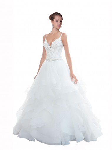 Tulle Chapel Train Spaghetti Straps Ball Gown Beach Wedding Dress Sudbury