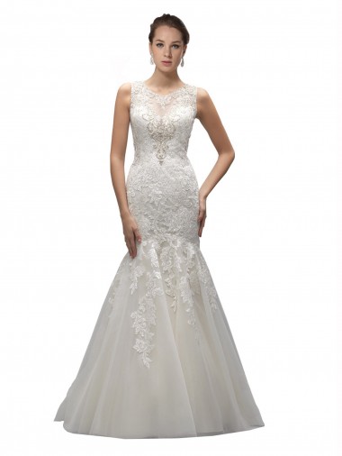 Tulle & Lace Sweep Train Illusion Neck Mermaid Wedding Dress Sudbury