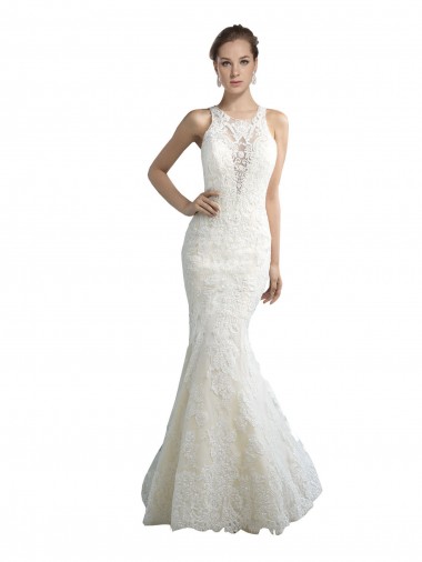 Tulle Chapel Train Illusion Neck Mermaid Beach Wedding Dress Sudbury
