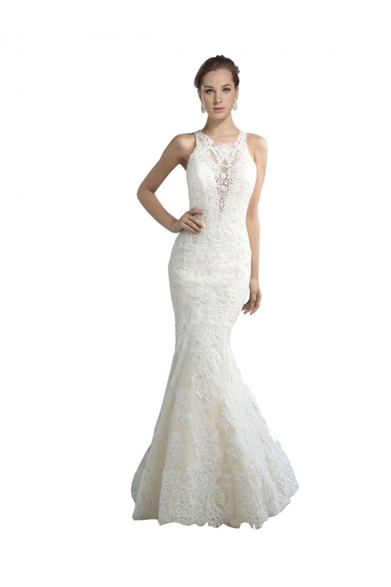 Tulle Chapel Train Illusion Neck Mermaid Beach Wedding Dress Sudbury