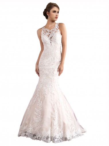 Tulle & Lace Cathedral Train Illusion Neck Mermaid Wedding Dress Sudbury