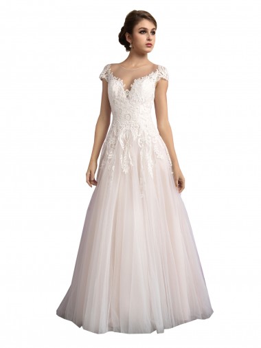 Tulle & Lace Cathedral Train Illusion Neck A-Line Beach Wedding Dress Sudbury
