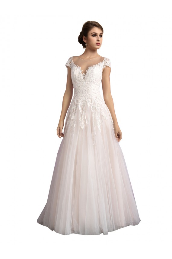 Tulle & Lace Cathedral Train Illusion Neck A-Line Beach Wedding Dress Sudbury