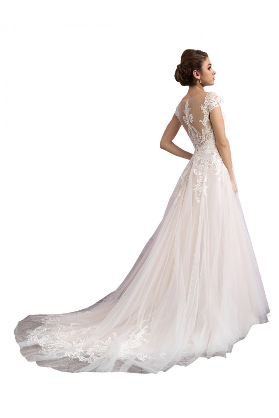 Tulle & Lace Cathedral Train Illusion Neck A-Line Beach Wedding Dress Sudbury