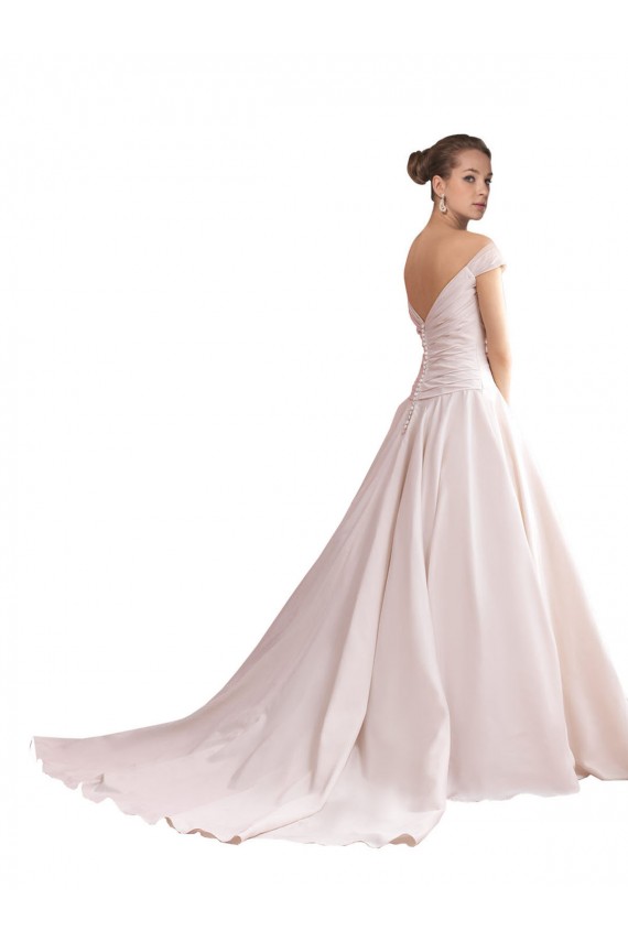Satin V-Back Chapel Train Off the Shoulder A-Line Wedding Dresses Sudbury