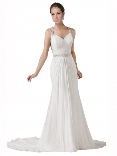 Soft Chiffon Chapel Train Sweetheart Sheath Beach Wedding Dress Sudbury