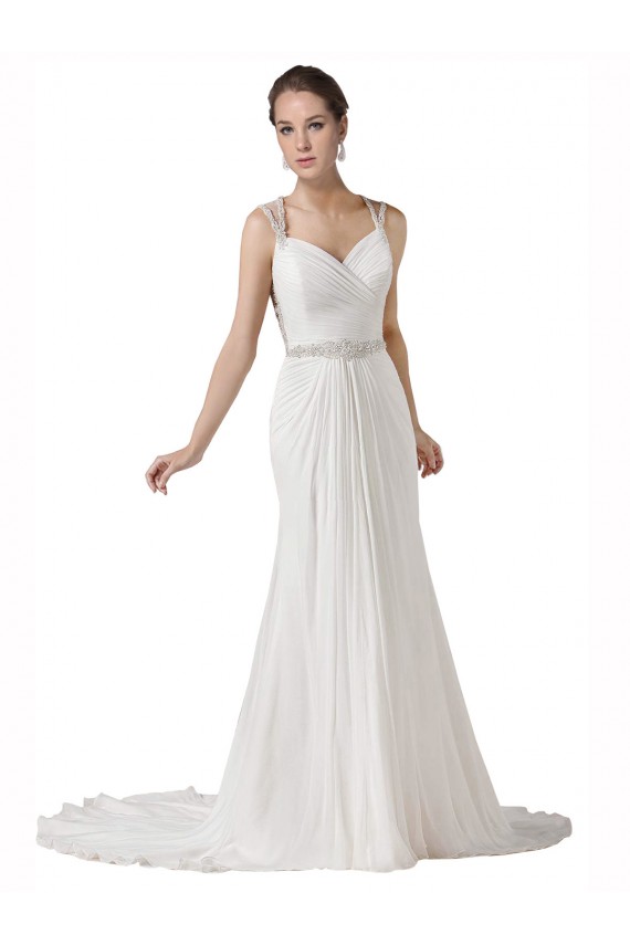 Soft Chiffon Chapel Train Sweetheart Sheath Beach Wedding Dress Sudbury