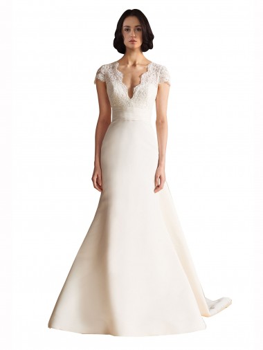Satin Keyhole Back Chapel Train V-Neck A-Line Wedding Dress Sudbury