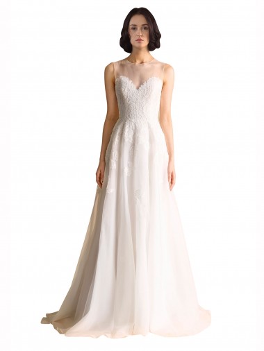 Tulle Chapel Train Illusion Neck A-Line Wedding Dress Sudbury