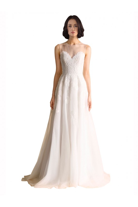 Tulle Chapel Train Illusion Neck A-Line Wedding Dress Sudbury