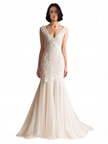 Tulle Low Back Sweep Train V-Neck Mermaid Wedding Dress Sudbury