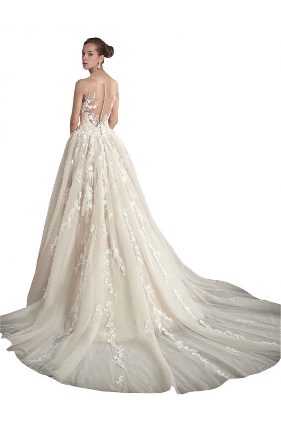 Tulle Sleeveless Illusion Neck Ivory & Champagne A-Line Wedding Dress Sudbury