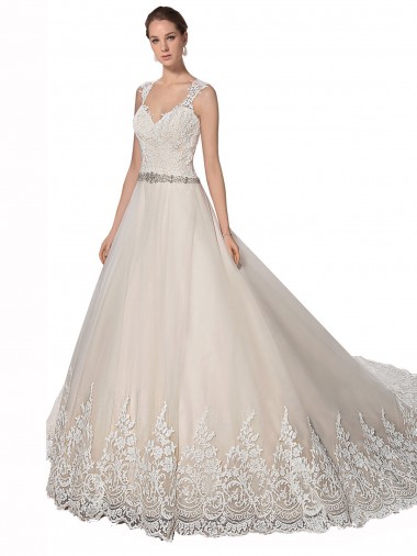 Tulle & Lace Chapel Train Sweetheart Ivory & Champagne A-Line Wedding Dress Sudbury