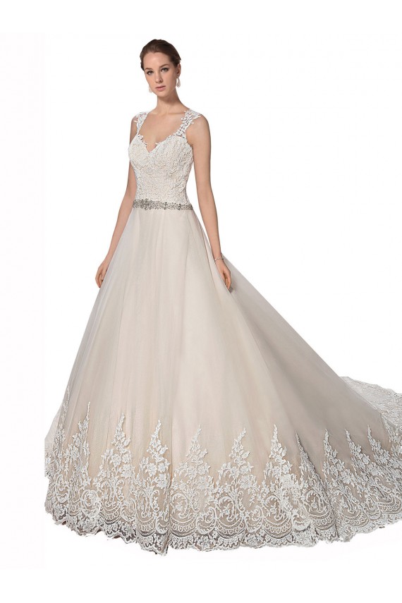 Tulle & Lace Chapel Train Sweetheart Ivory & Champagne A-Line Wedding Dress Sudbury
