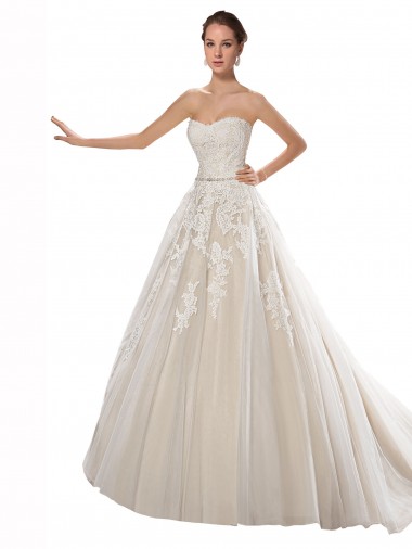 Tulle & Lace Chapel Train Strapless A-Line Wedding Dress Sudbury